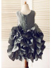 Gray Taffeta Ruffle Skirt Knee Length Flower Girl Dress